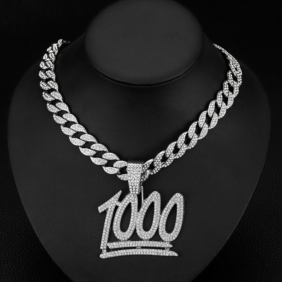 Hot selling full diamond 1000 point Cuban necklace Men's trendy cool street dance decorative pendant_voghion.com