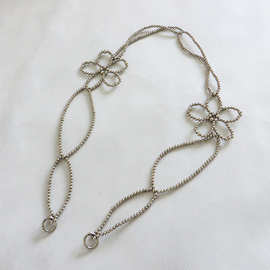 银色斜挎链条编织珍珠花朵链长背带包包配件diy包链改造长肩带