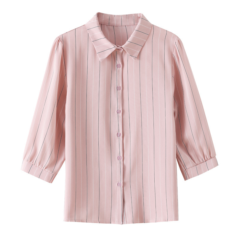 女性のためのファッショナブルな七分袖シフォンシャツ 2025 夏の新しいスタイルの多用途気質シャツ西洋スタイルの年齢を減らすママトップ|undefined
