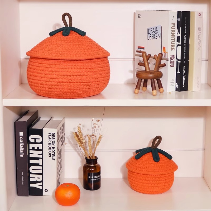 Cesta de almacenamiento de dibujos animados Halloween calabaza cuerda de algodón trenzada cinta de cubierta cesta de acabado doméstico juguetes bocadillos cesta de almacenamiento