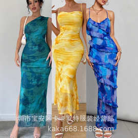 2025年跨境外贸女装上衣Dress亚马逊夏季新款女士gown工厂尾货