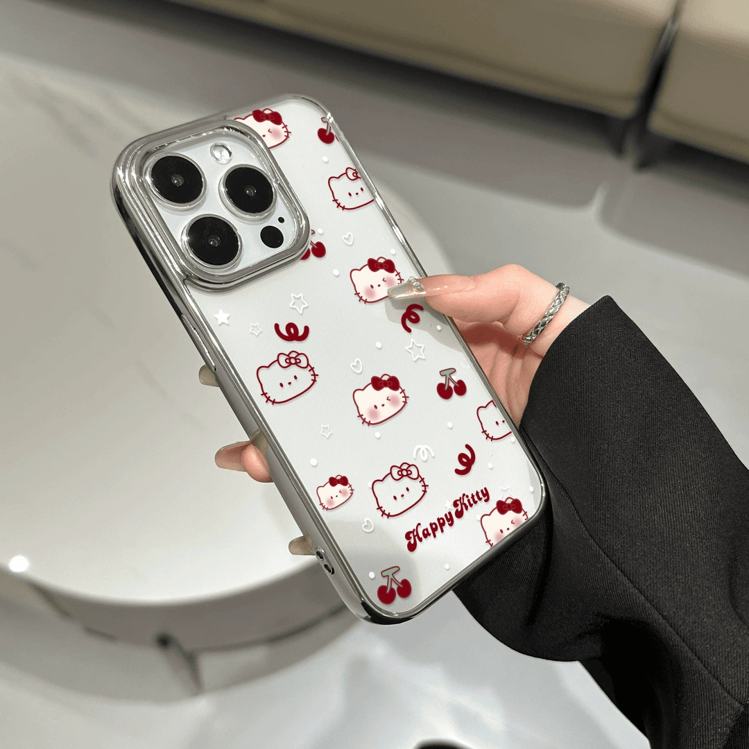 Чехол для Apple iPhone 15, прозрачная рамка с электроосаждением, простой вишнёвый принт