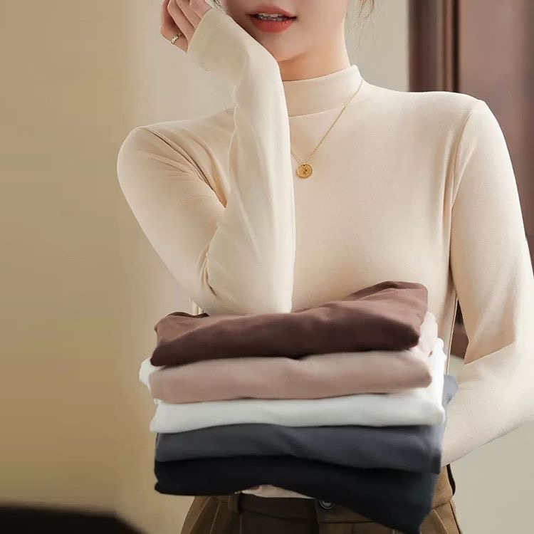 pesado y grueso de doble cara de terciopelo multicolor en una camiseta de base de terciopelo caliente y camiseta de cuello alto de terciopelo de manga larga para mujeres image 1