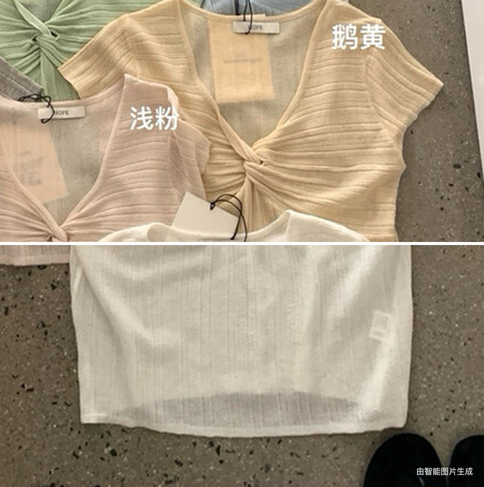 Áo thun nữ tay ngắn cổ V xoắn nút phong cách Pháp, chất liệu linen mềm mại — xanh đậm, Xanh nước biển, hồng nhạt, bạc hà xanh chi tiết 10