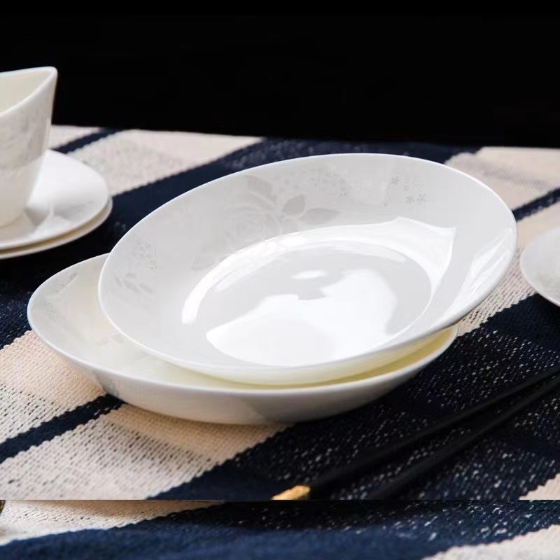 Cuencos caseros Jingdezhen hueso porcelana cubiertos platos platos platos de rosa blanca cubierta de cocina simple microondas