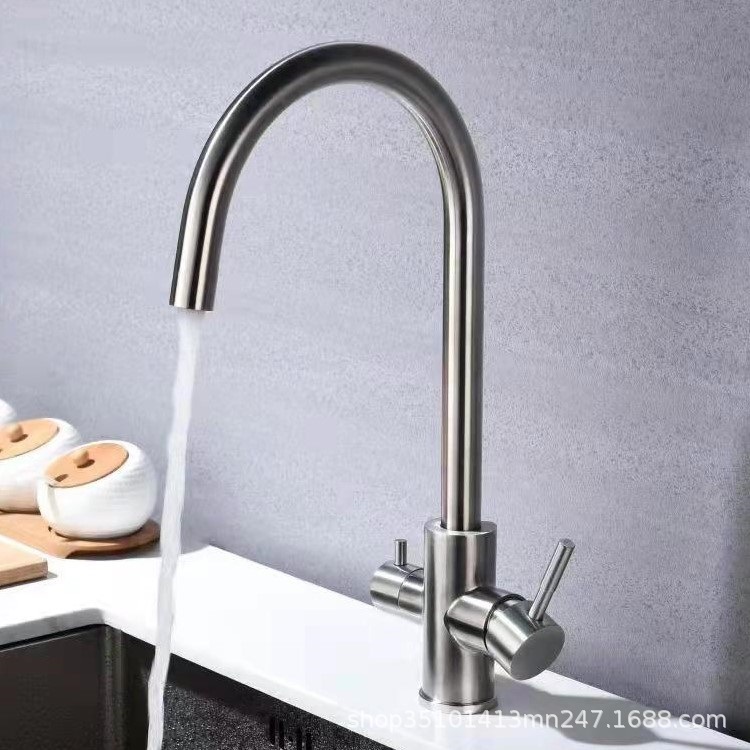 304ステンレス台所洗面器冷熱蛇口二重スイッチ二重制御二重ハンドル家庭用水槽自在蛇口|undefined