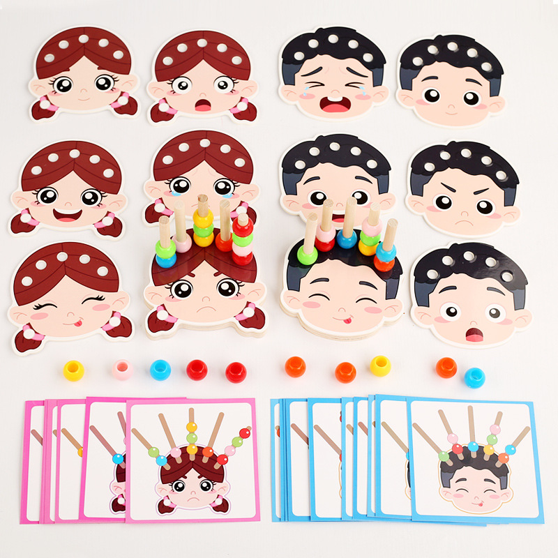 Educación temprana para niños, inteligencia, emoticonos para niños y niñas, cuentas, color de madera, dibujos animados, juguetes prácticos, regalos para niños