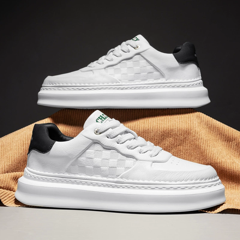 Высококачественные кожаные туфли с толстой подошвой, белые осенние новые спортивные туфли с низким верхом, рабочая Повседневная универсальная мужская обувь