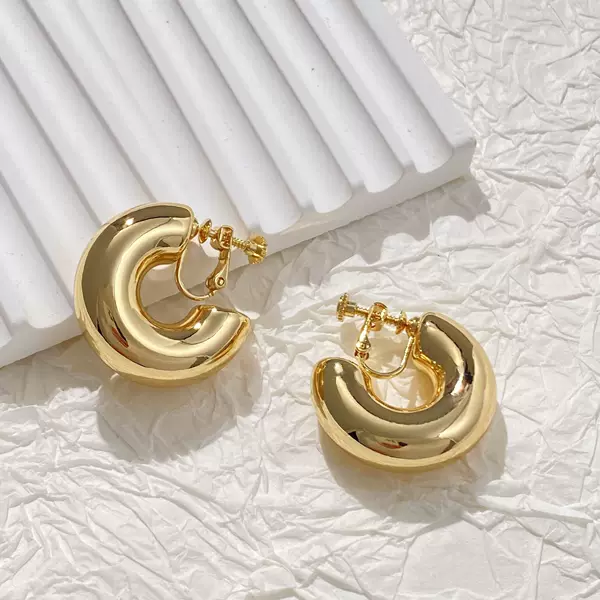 European and American metal style C- shaped earrings women's retro chunky thickened glossy earless ear clip simple cross-border wholesale