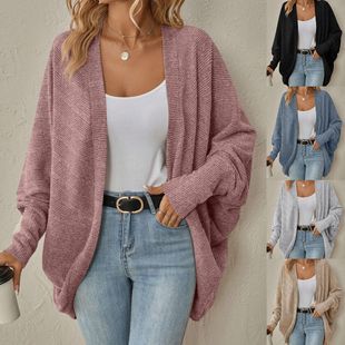 2026 European and American Women's Clothing Export Autumn and Winter New Knitted Cardigan Aliexpress Solid Color Cardigan Mid-Length Knitwear