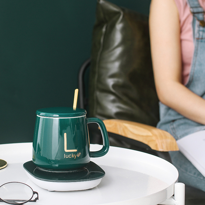 自動(dòng)保溫電熱杯墊牛奶馬克杯55度創(chuàng)意暖暖杯恒溫杯陶瓷杯時(shí)尚杯子