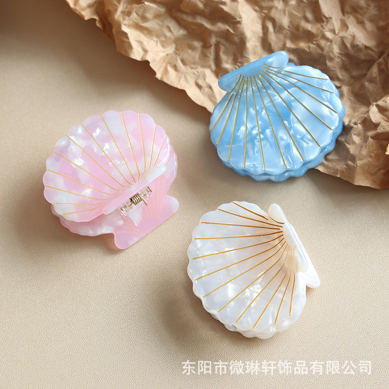 酢酸貝殻ヘアクリップ 海の夏の新作 ホタテ貝ヘアピン 後頭部シャーククリップ 高級感ヘアアクセサリー|undefined