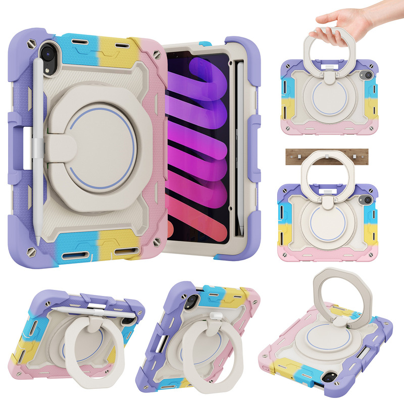 iPad mini6 2021 Colorful Silicone PC Bracelet Portable Bracket Flat Cover pro11 Anti-fall Protection Back Case