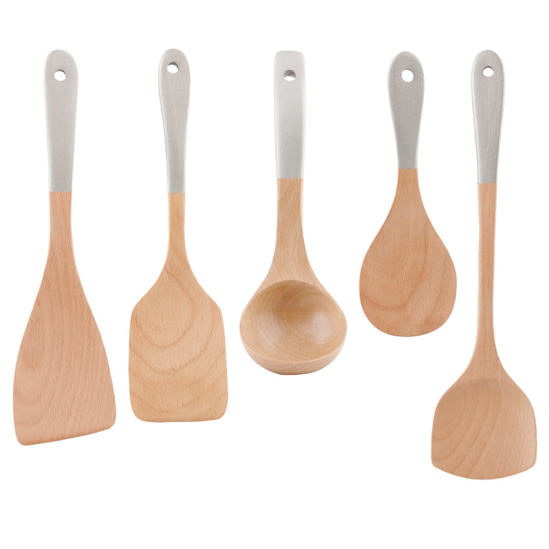 Espátula de madera olla antiadherente espátula especial de madera mango largo pala de cocina al por mayor hogar de madera utensilios de cocina traje letras generación