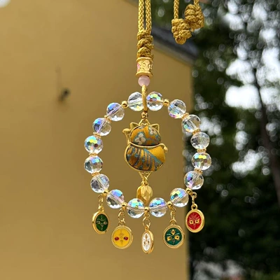 Car hanging brocade, Five Road God of Wealth - golden-fortune-cat