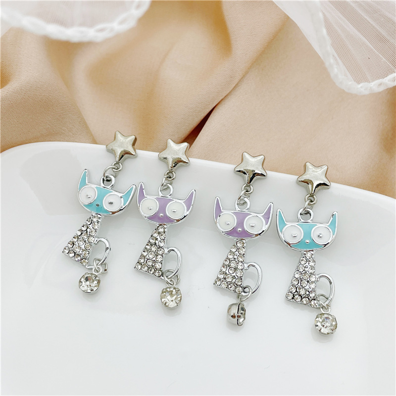 Fashion Cat Alloy Plating Inlay Rhinestones Womenu0027S Drop Earrings 1 Pair