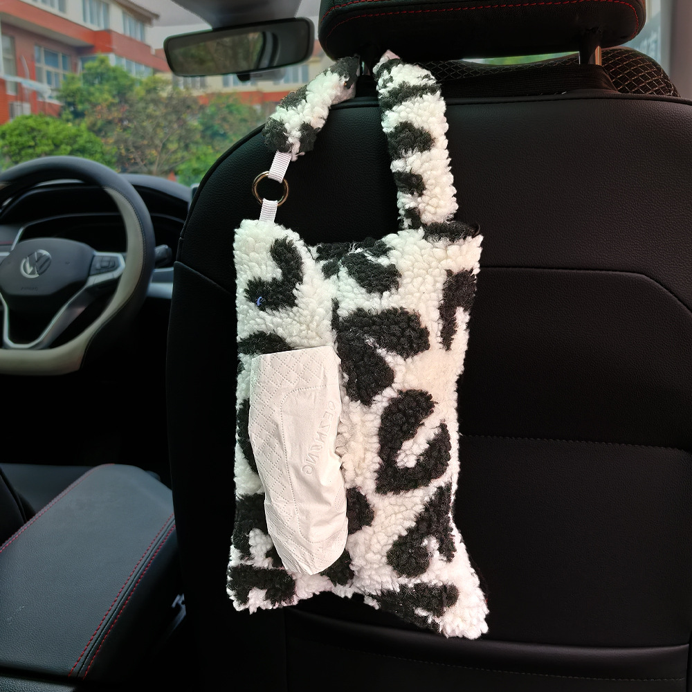 Caja de toallas transfronterizas de alto nivel de sensación de leopardo en el respaldo del automóvil toallas colgando bolsas de extracción de artículos de decoración interior del automóvil