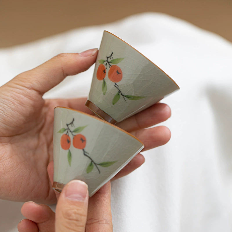 Чайная чашка мастера Ruyi из гундини (Гэ янь) с корой хурмы, керамическая чашка для кунг-фу чая, глазурь с эффектом 'ледяной трещины', персональная сувенирная чашка