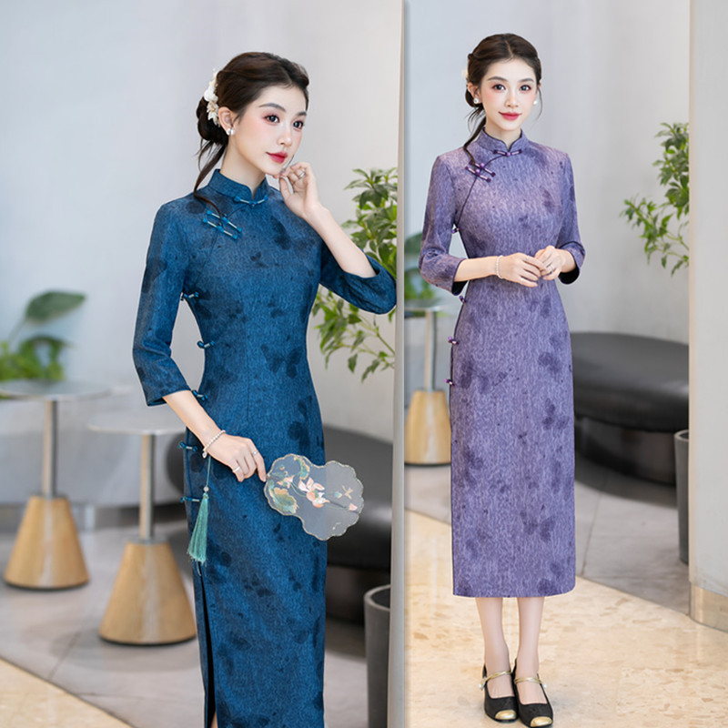 老上海复古中国风长款七分袖旗袍2025秋冬新款改良中式中老年旗袍
