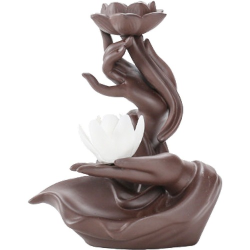 New Zen Zen Buddha Hand Lotus Heart Creative Backflow Incense Burner Purple Sand Sandalwood Incense Burner Home Accessories Ornaments Best Selling Cross-Border