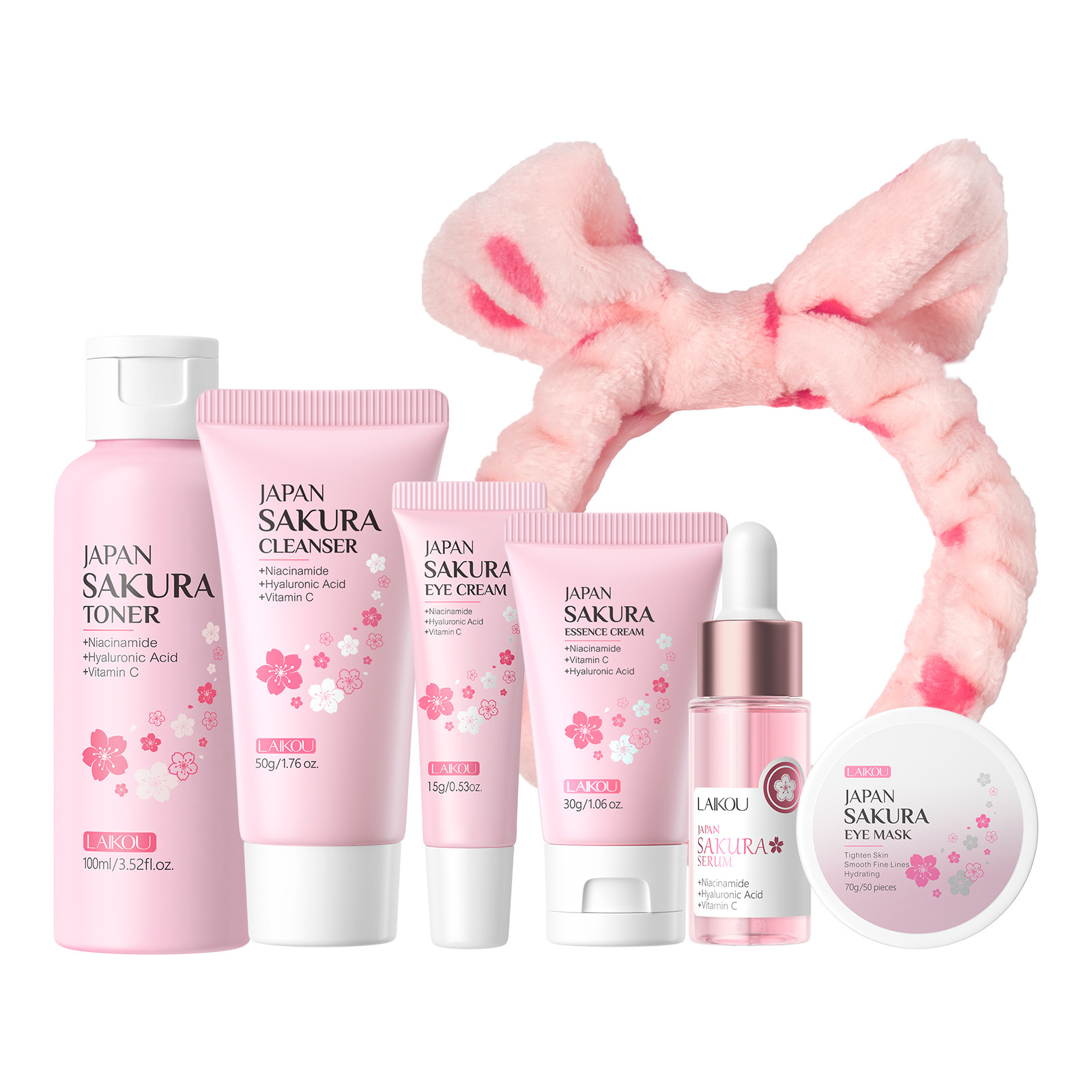 Nuevos productos transfronterizos LAIKOUFENYIQUIYUM combinación de flores de cerezo leche caracol paquete de cuidado de la piel comercio exterior en stock