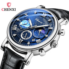 Morning sun, moon and stars multifunctional fashionable men's watch luminous moon phase chronograph calendar foreign trade cross-border quartz watch for men