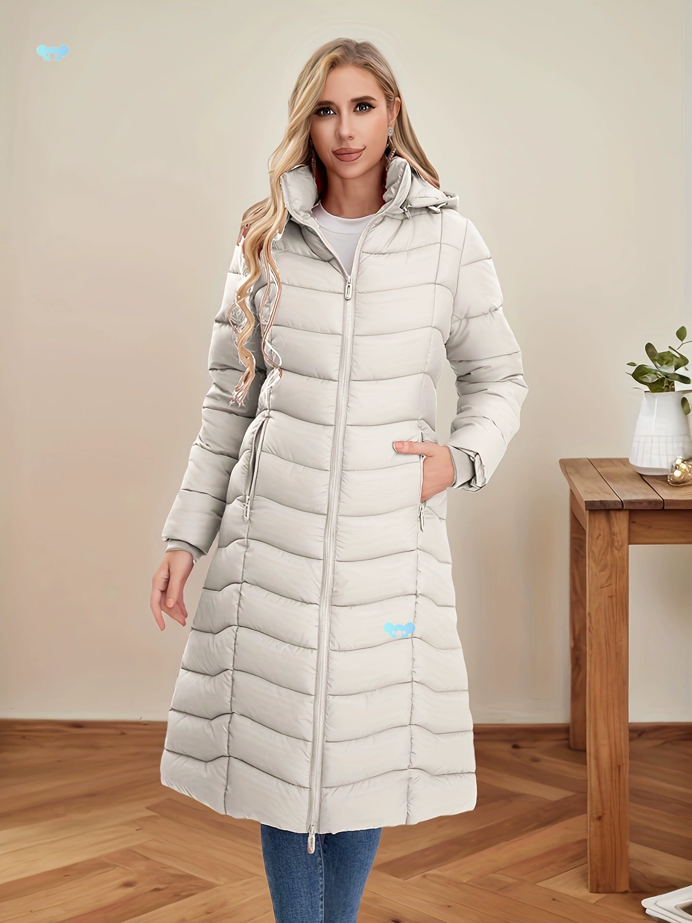 Женское длинное пуховое пальто с капюшоном, стильное и удобное, для трансграничных поставок