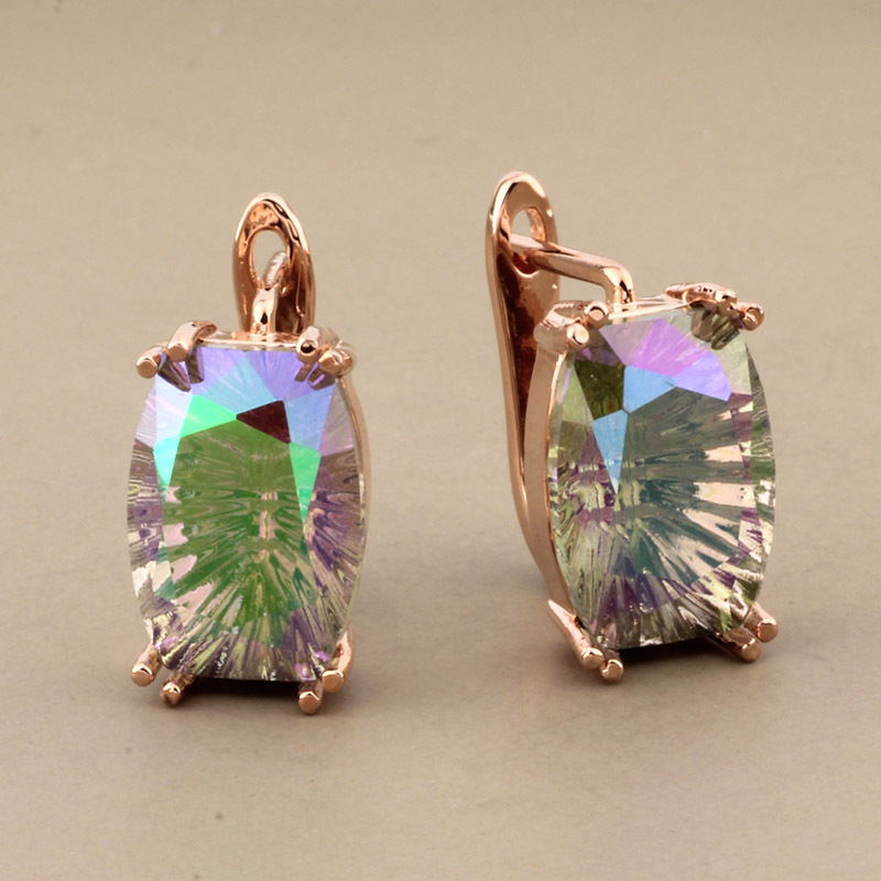 Nueva Venta caliente transfronteriza europea y americana de lujo exquisito cristal brillante color rosa oro oído hebilla pendientes mujer fábrica al por mayor