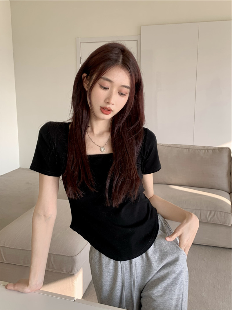 175g Weight Short Sleeve Sleeve Length Polyester Fabric Type Short Top Length T-shirt Tops Type Casual, Daily Occasion Square Neck Neckline Slim Fit Type Solid Color Pattern Summer, Spring, Autumn Season Women's Gender Casual, Simple Style Style Wholesale Women's Casual Simple Style Solid Color Short Sleeve T-Shirts 4