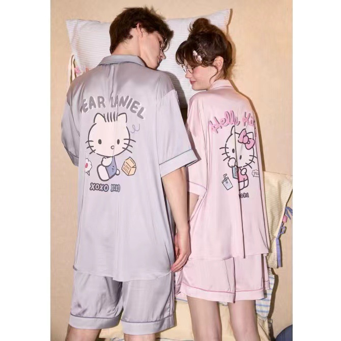 2025 Fruit Shell Same Couple Pajamas Summer Women's Cool Ice Silk Men's Home Clothes suit