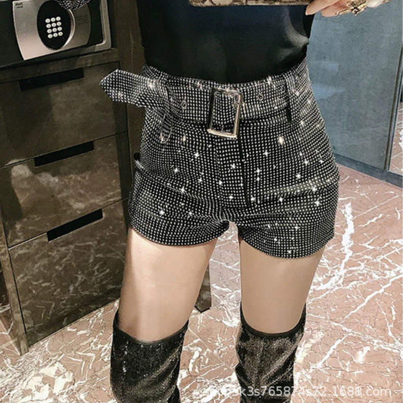 Full Diamond Shorts Women's Korean-style Celebrity Fragrant Style Fashionable Age-reducing Dopamine Color High-waist Slim-fit Slimming Outer Wear in stock
