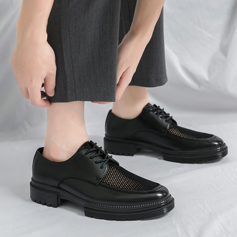 Transfronterizo de tamaño grande aumento de suela gruesa BLOCK UK trajes huecos zapatos de cuero verano 2024 nuevos zapatos casuales para hombres