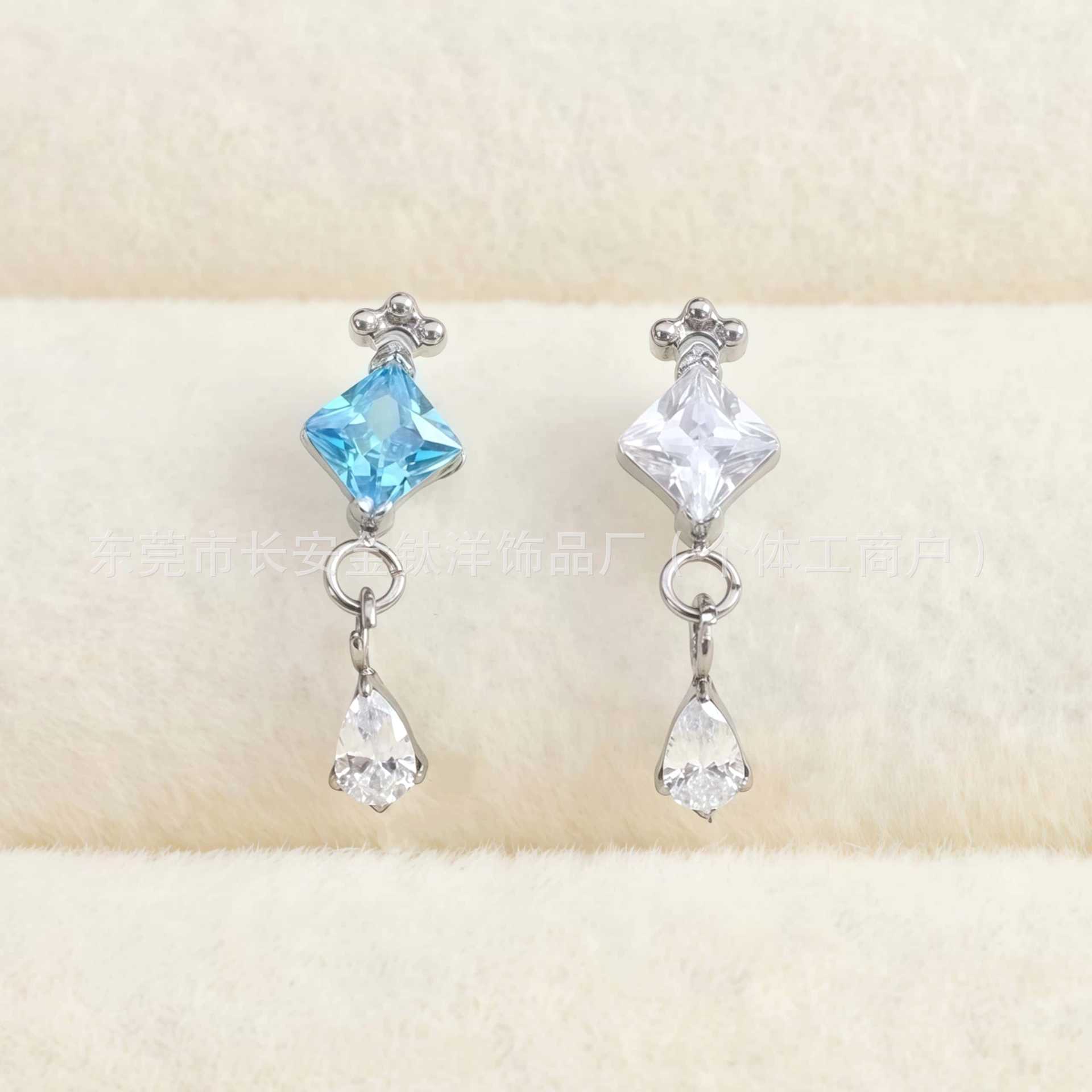F136 Titanium Water Drop Pendant Lip Stud Nose Stud Ear Stud Piercing Jewelry with Zircon Inlay detail image 4