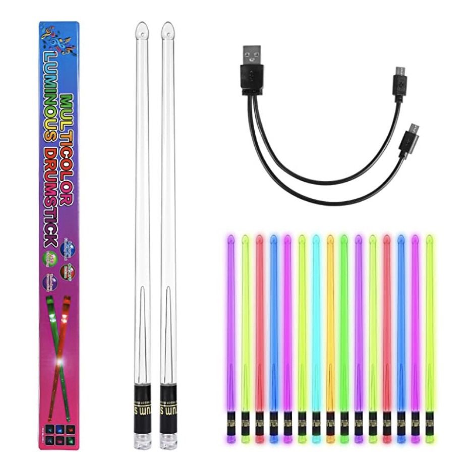 LED luminoso Drum stick 15 gradiente de color de carga USB con interruptor de rendimiento de la etapa tambor electrónico palo de tambor al por mayor