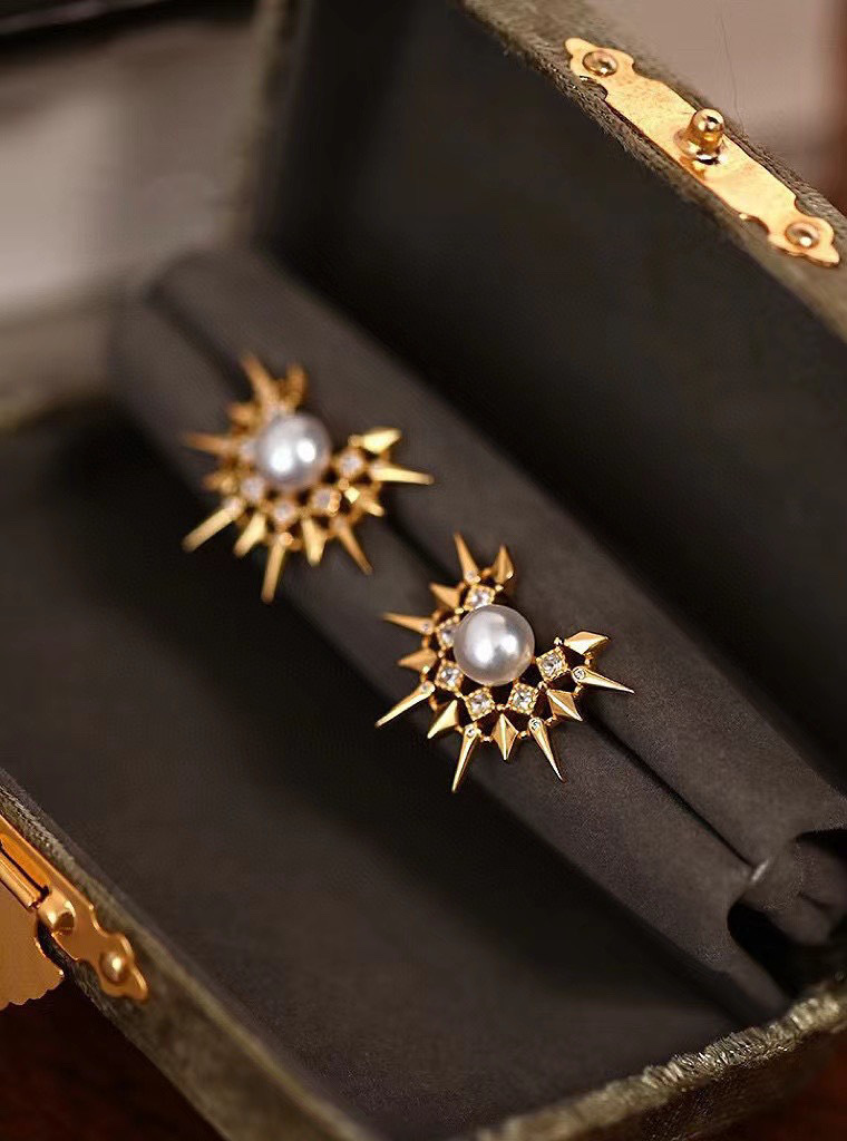 复古光晕天然淡水珍珠耳钉s925银针小众美拉德风