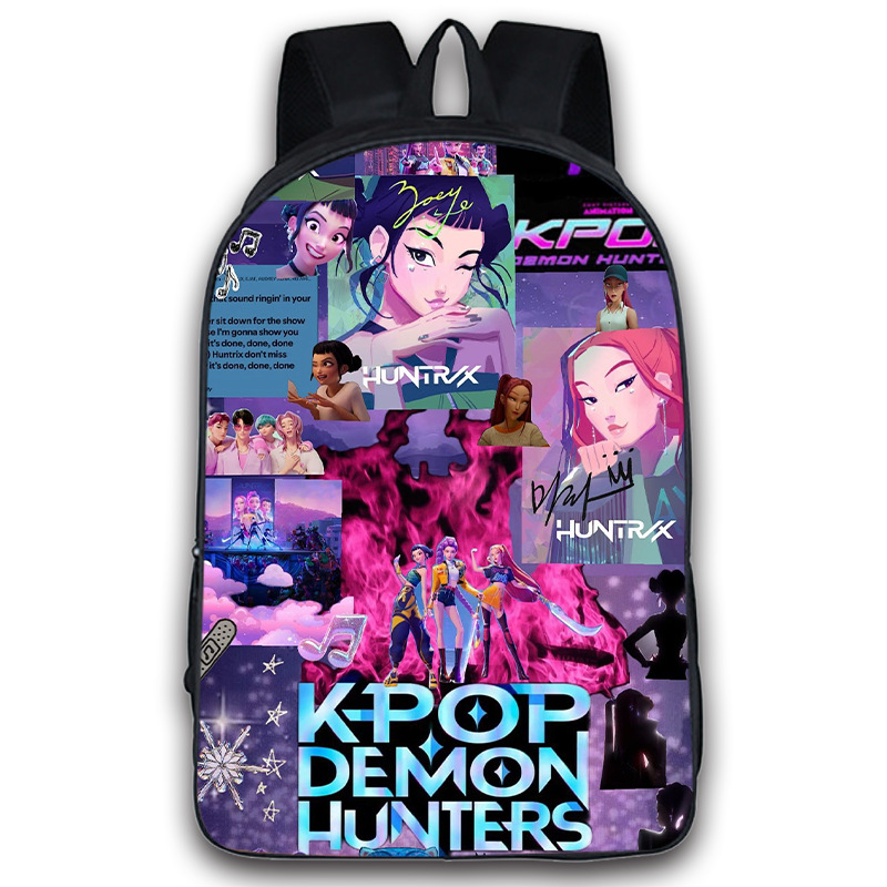 新款kpop-猎魔女团学生书包大容量减负卡通双肩包跨境涤纶背包批