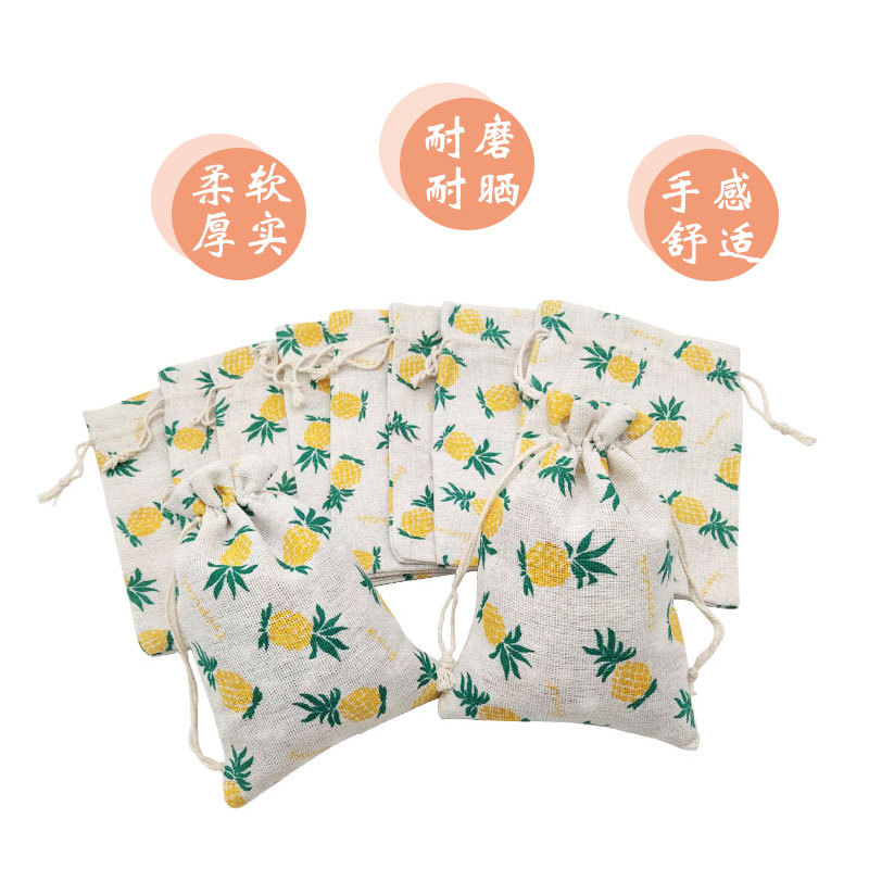 Piña impresa algodón con cordón bolsa pulsera Wenwan bolsa de regalo bolsa de almacenamiento de joyería con cordón pequeña bolsa al por mayor
