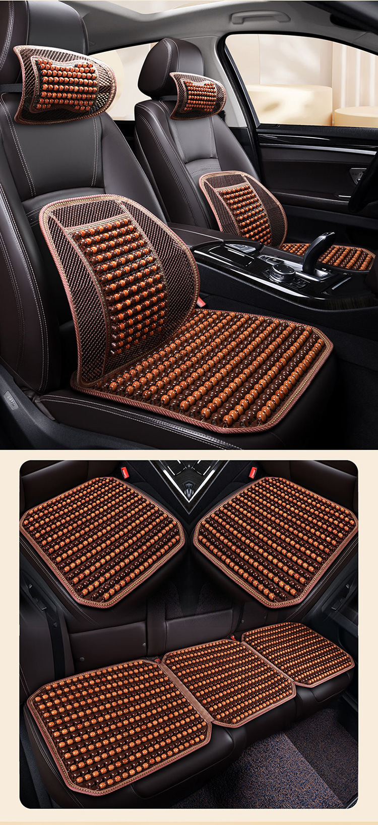 Car Seat Cushion Summer Cooling Pad Single Piece Wooden Beads Breathable Rear Seat Cover for Summer Ventilation Universal for All Seasons Breathable Beads