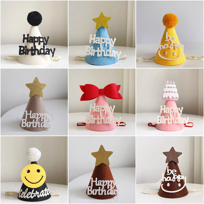 Korean-Style Kidsren's Birthday Party Adult Photo Props Felt Hat Baby's First Birthday Decoration Non-Woven Hat