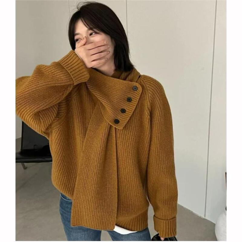 New Korean Style Detachable Scarf Sweater Women's Winter Original Designer New Knitted Sweater Super Nice Top Trendy