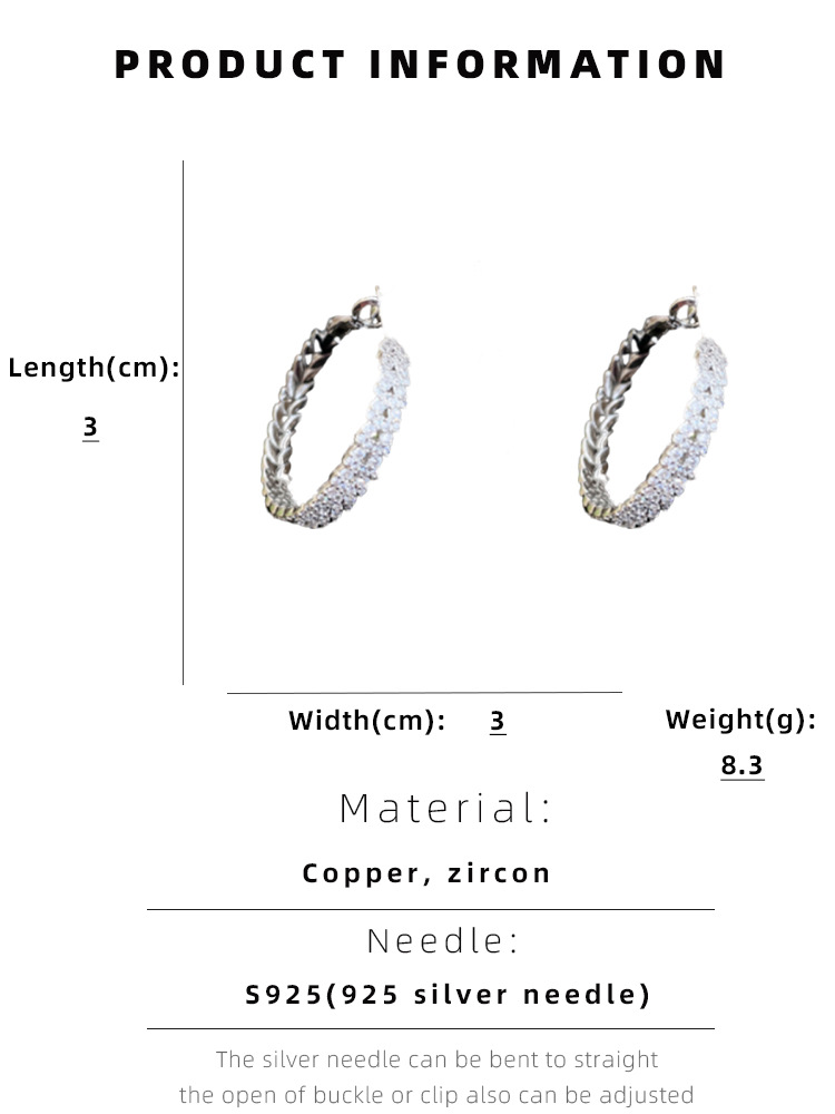 Fashion Circle Copper Inlay Zircon Earrings 1 Pair