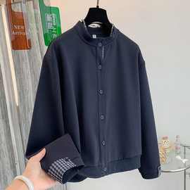 复古针织立领运动卫衣外套女装秋季大码胖妹妹棒球服夹克外搭上衣