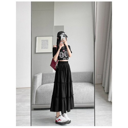 Fairy white cake skirt for women spring, summer and autumn new high-waisted mid-length a-line skirt puffy skirt