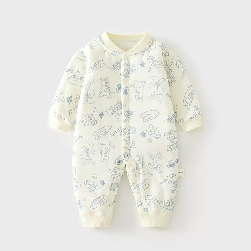 婴儿40克加棉连体衣宝宝夹棉秋冬无骨哈衣薄棉加厚对开爬服儿童