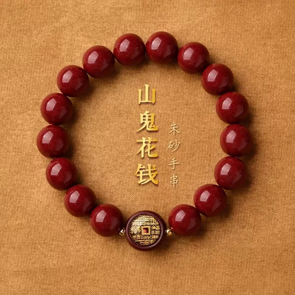 Cinnabar Mountain Ghost Spending Bracelet Men's and Women's Year of Life Bracelet Taoist Jewelry Round Bead Single Circle Red Bracelet Purple Gold Sand