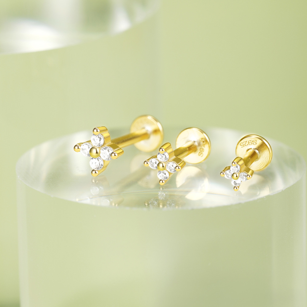 1g Weight Ear Studs Classification Ear Cartilage Rings & Studs Piercing Type 3 Pieces Set Quantity Daily, Festival Occasion 925 Sterling Silver Material Flower Pattern Women's Gender Plating Design Simple Style, Classic Style Style 3 Pieces Set Ear Cartilage Rings & Studs Simple Style Classic Style Flower 925 Sterling Silver Plating Ear Cartilage Rings & Studs 8