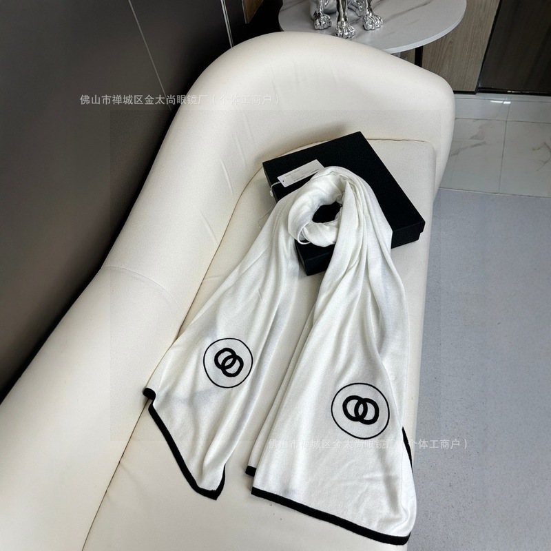 金智妮娜扎吴昕同款小香围巾女羊毛针织黑白圆圈百搭披肩白色围脖|undefined