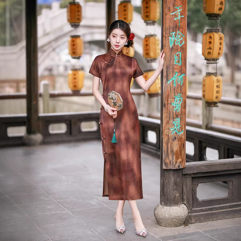 2026 Summer New Style Traditional Full-Button Satin Dress with a Vintage Feel, Republic of China Retro Cheongsam