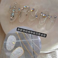 ネイル純欲風チェーンネット赤金属ビーズチェーン超細い金銀色のスチールビーズのアクセサリーは爪の装飾品を裁断することができます。