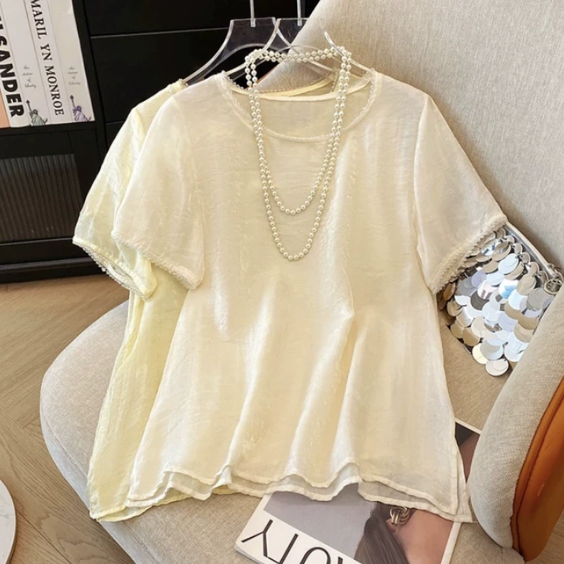 Новая универсальная утягивающая блузка с короткими рукавами в китайском стиле с круглым вырезом, защита от солнца в китайском стиле, дышащая тонкая верхняя рубашка, белый цвет